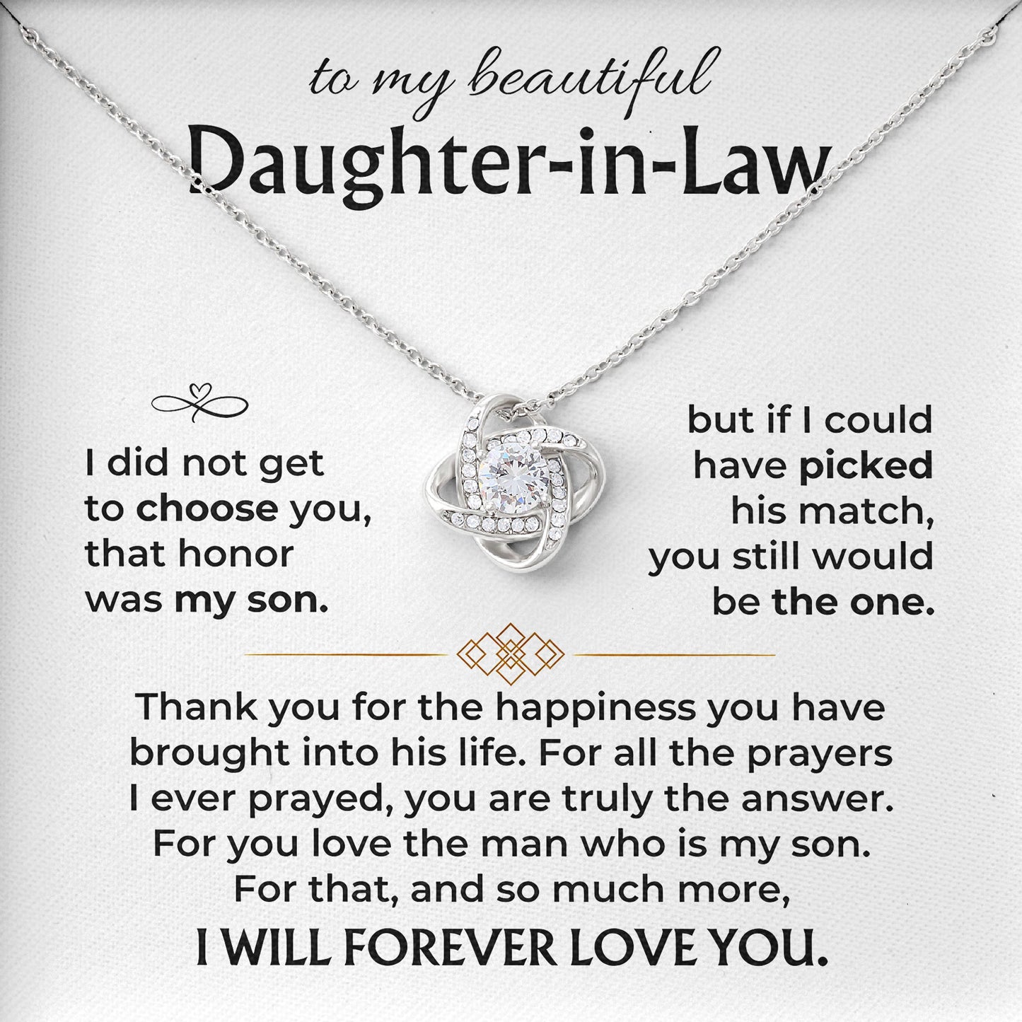 To My Beautiful In Law Daughter Necklace