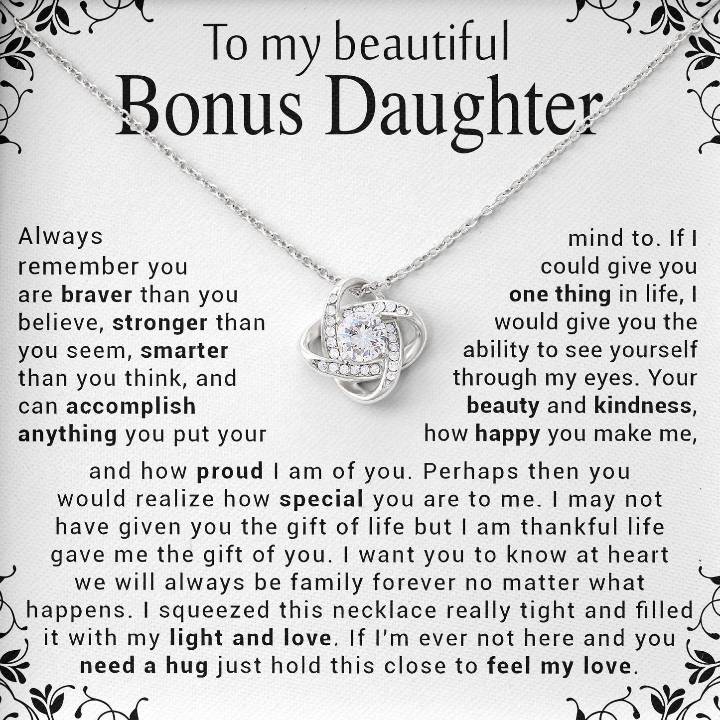 To My Beautiful Bonus Daughter Inspirational Necklace