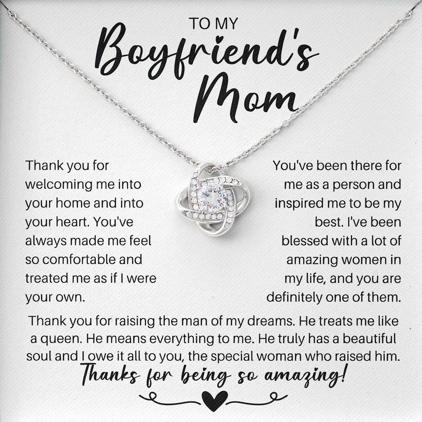 To My Boyfriend's Mom Necklace Gift Box With Message Card, Valentines Day, Mother's Day Keepsake