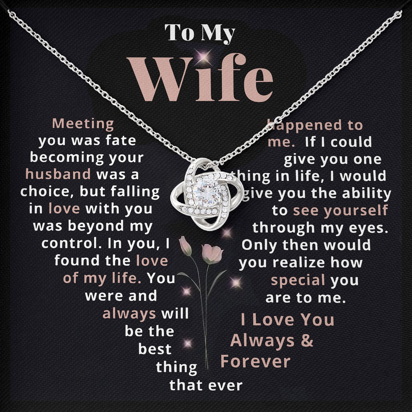 To My Wife Necklace Message & Elegant Box, Jewelry Gift For Birthday, Valentines, Mothers Day