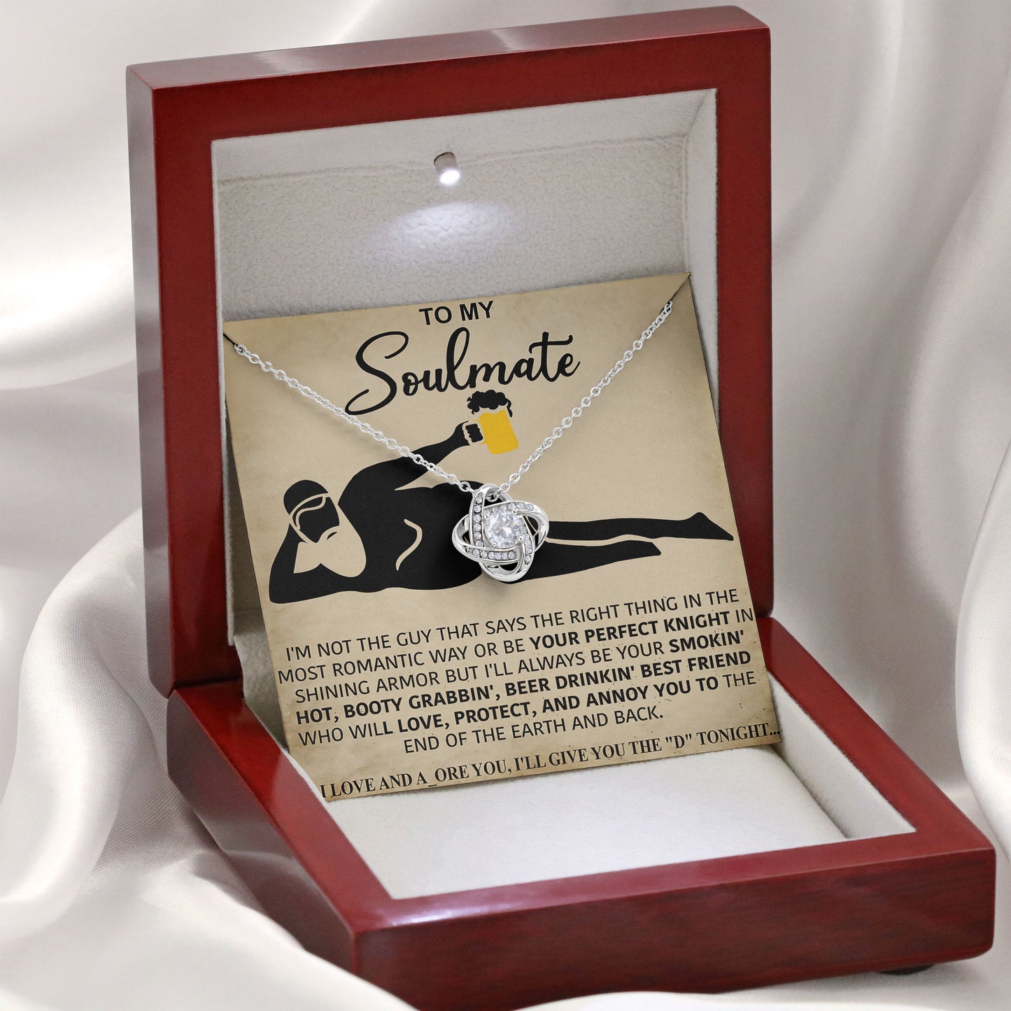 To My Soulmate Love Knot Necklace Anniversary Birthday Romantic Gift for Her
