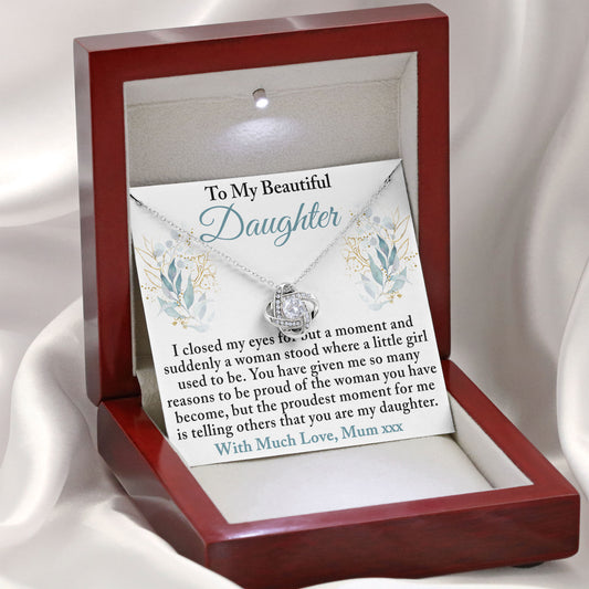 To My Beautiful Daughter Necklace Message & Elegant Box, Necklace Gifts For Daughter, Valentines Day, Graduation, Birthday, Wedding, Christmas Gifts From Mom