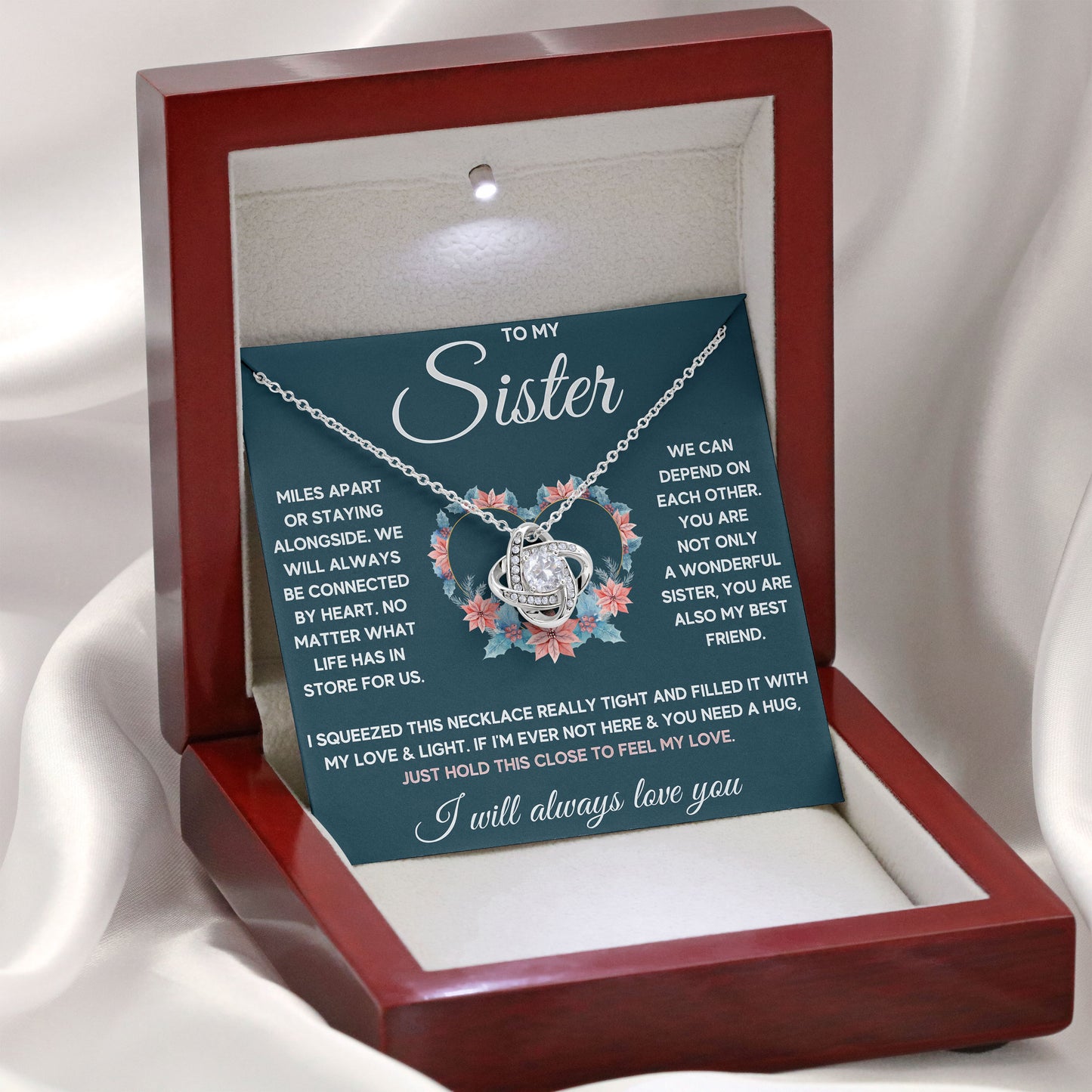 To My Sister Necklace With Message Gift From Brother, Sister Jewelry On Birthday, Mother's Day, Valentine's Day, Wedding Day Gift