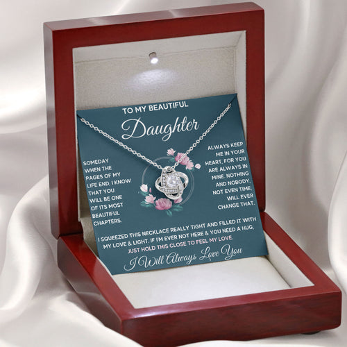 To My Beautiful Daughter Necklace 925 Sterling Silver Pendant Necklace Graduation Gifts Birthday Christmas Message Card＆LED Gift Box