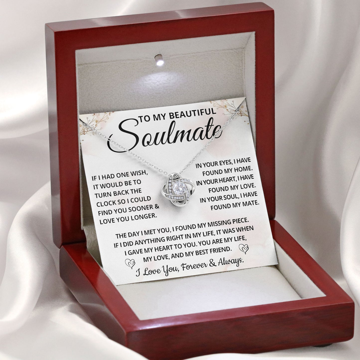 To My Beautiful Soulmate Necklace Gift Box Heartfelt Message Card for Birthday or Valentine