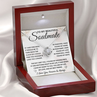 To My Beautiful Soulmate Necklace Gift Box Heartfelt Message Card for Birthday or Valentine