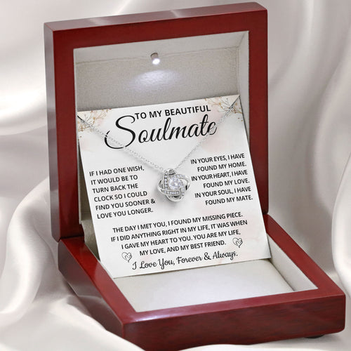 To My Beautiful Soulmate Necklace Gift Box Heartfelt Message Card for Birthday or Valentine