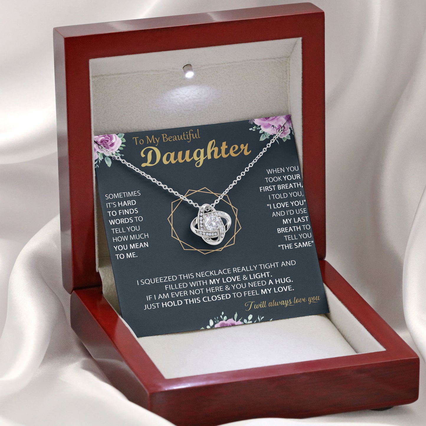 To My Beautiful Daughter Jewelry Boxes with Necklace, Present Box For Daughter From Dad, Mom
