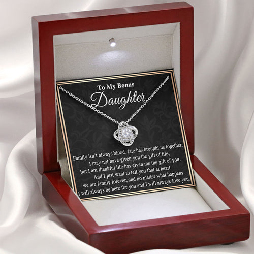To My Bonus Daughter Necklace Message & Elegant Box, Jewelry Gift For Birthday, Graduation, Valentines, Mothers Day