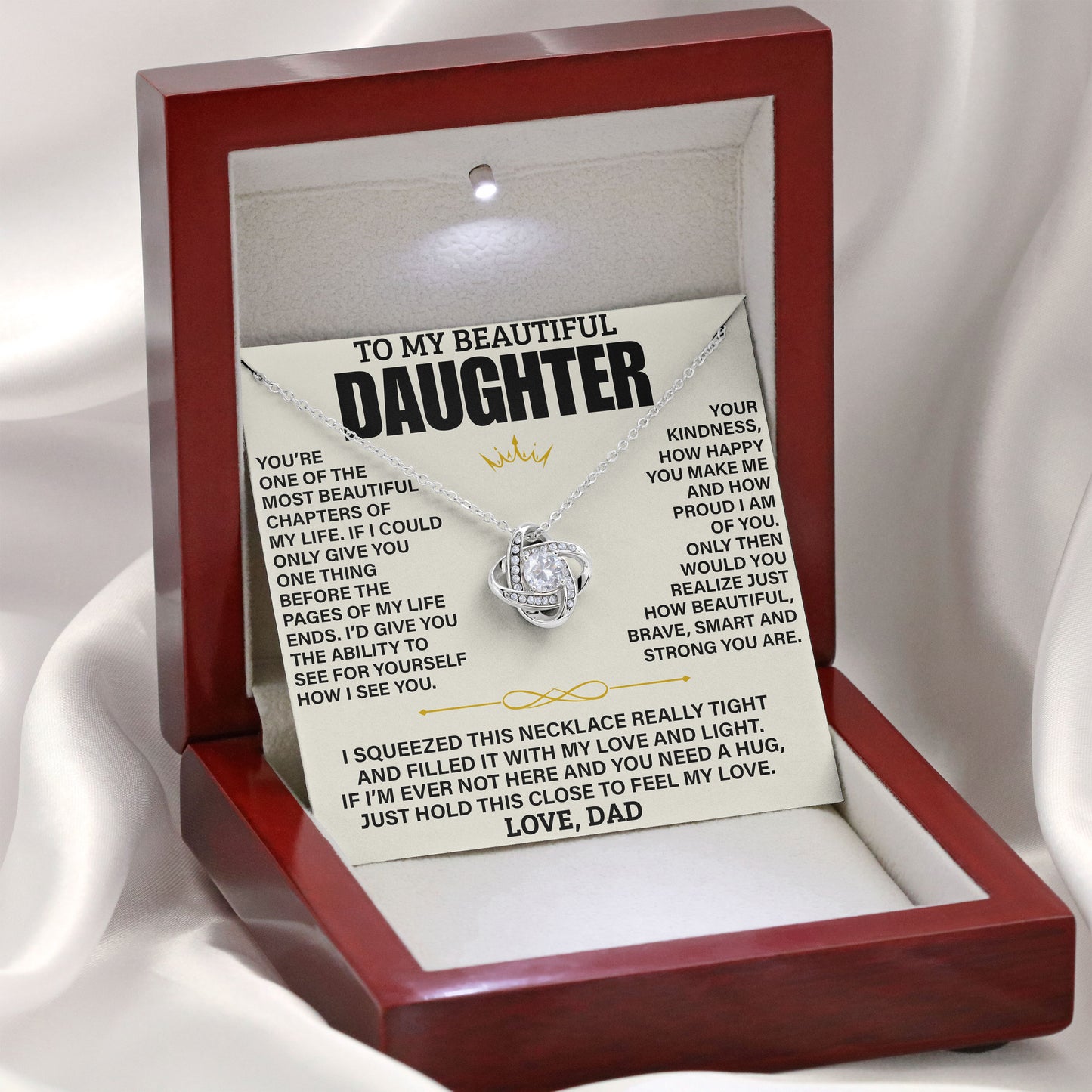 To My Beautiful Daughter Necklace Birthday Valentine Jewelry Gifts For Daughter with Message Card Box From Dad