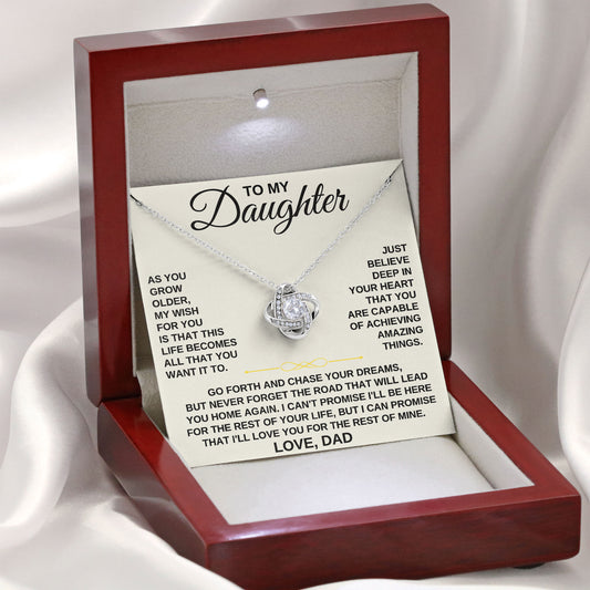 To My Daughter Necklace Birthday Anniversary Valentine Gift with Message Card and LED Jewelry Box Gift