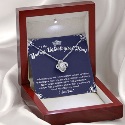 To My Badass Unbiological Mom Love Necklace Gift with Message Card