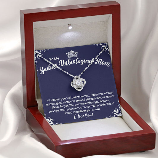 To My Badass Unbiological Mom Love Necklace Gift with Message Card