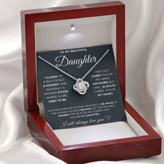 To My Beautiful Daughter Necklace Message & Elegant Box, Necklace Gifts For Daughter, Valentines Day, Graduation, Birthday, Wedding