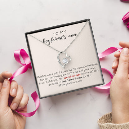 To My Boyfriend's Mom Necklace, Silver Love Knot Necklace for Women, Mothers Day Wedding Valentines Birthday Gifts