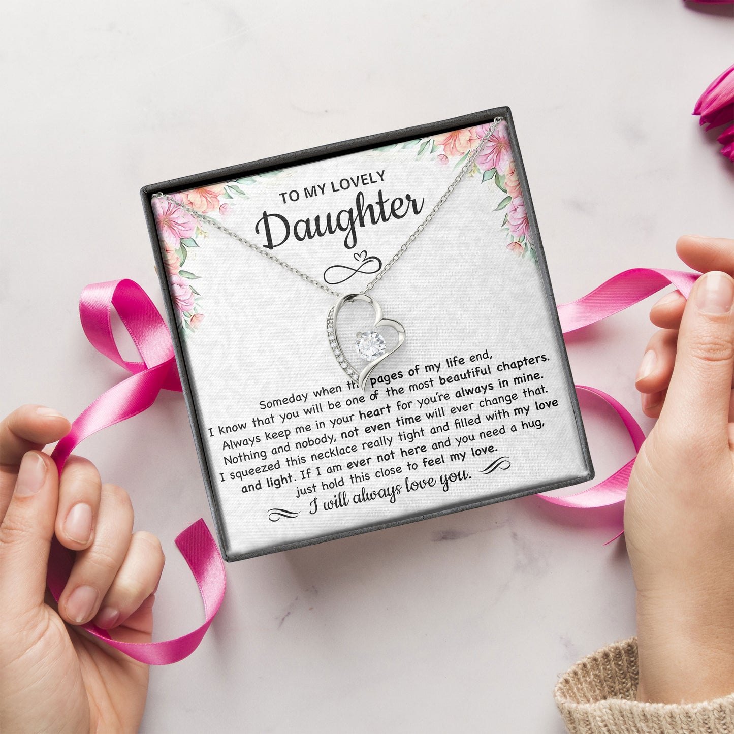 To My Lovely Daughter Necklace Jewelry Birthday Valentine's gifts For Daughter Message Card & LED Box