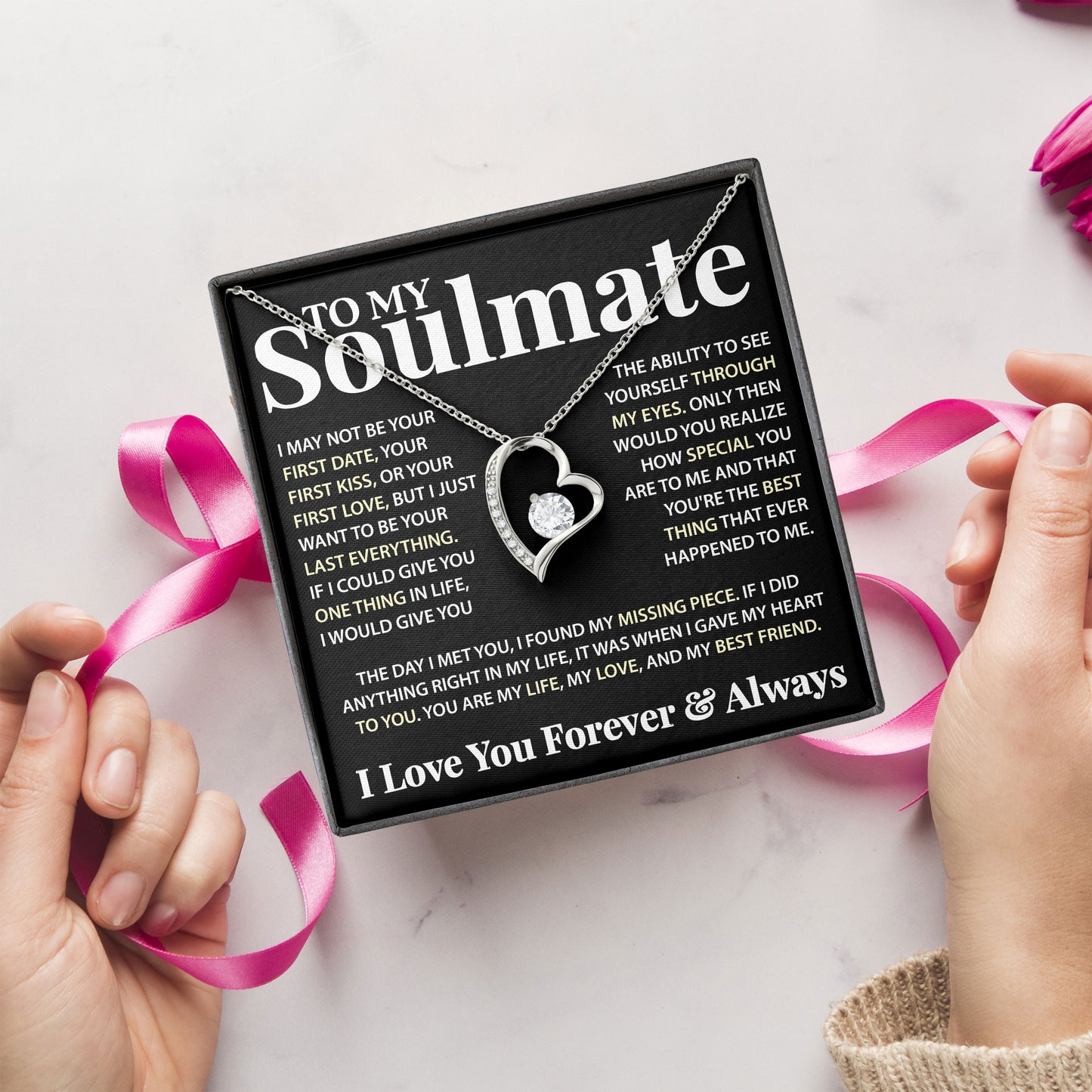To My Soulmate Necklace Gift Box with Sentimental Message Card From Boyfriend