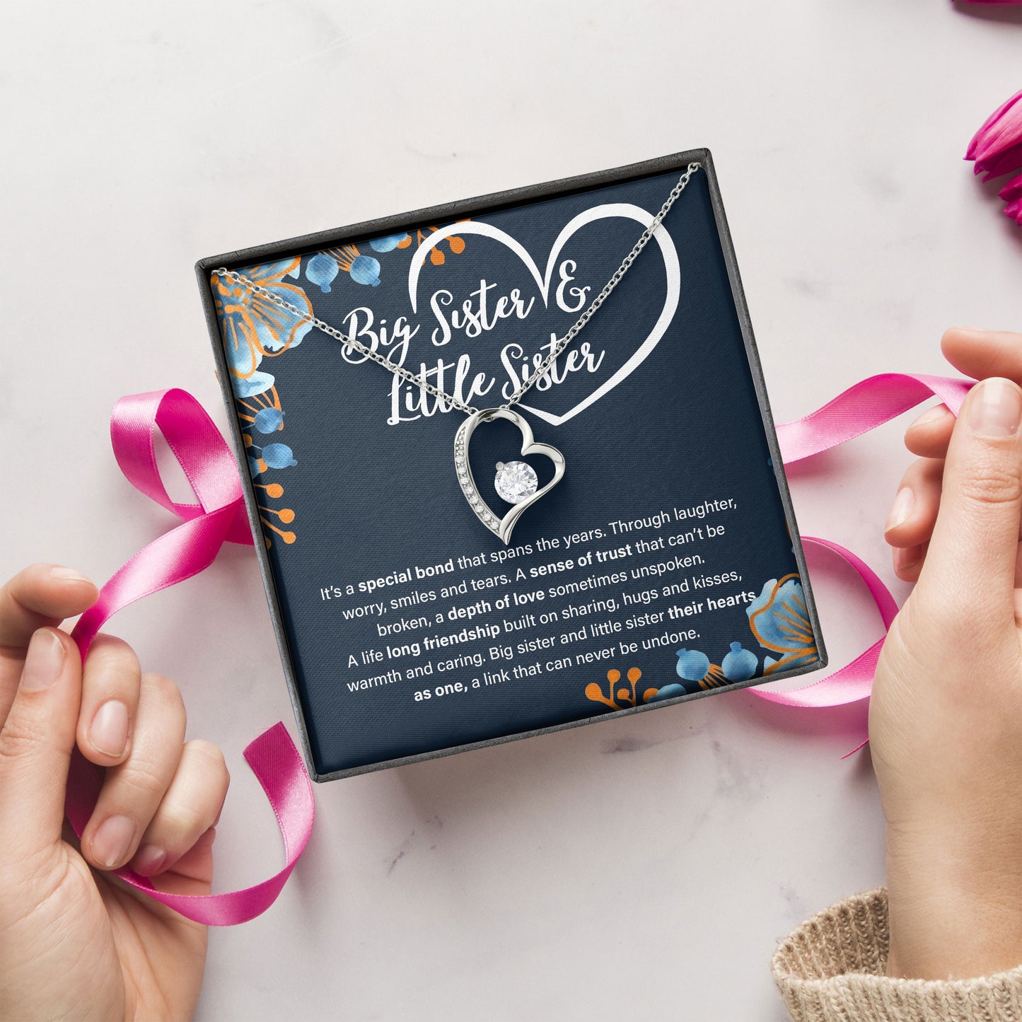Big Sister Necklace Gift Box with Sentimental Message Card, Birthday, Valentine's Day Gifts