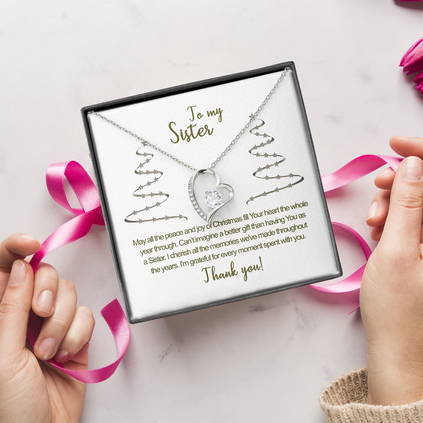To My Sister Necklace Gift Box with Sentimental Message Card
