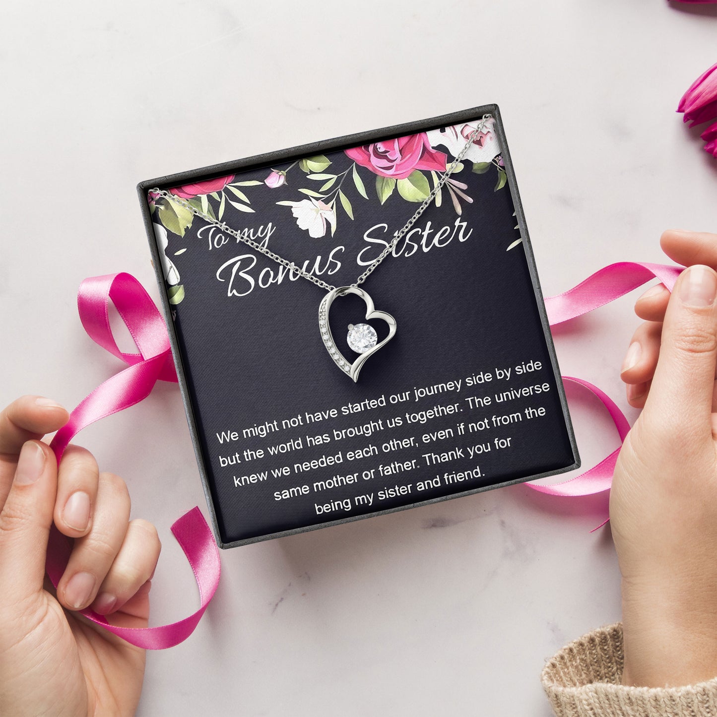 To My Bonus Sister Birthday Necklace Gift with Love