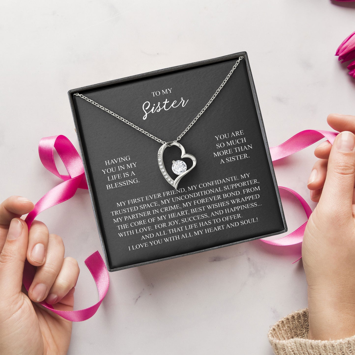 To My Sister Graduation Necklace with Message Card