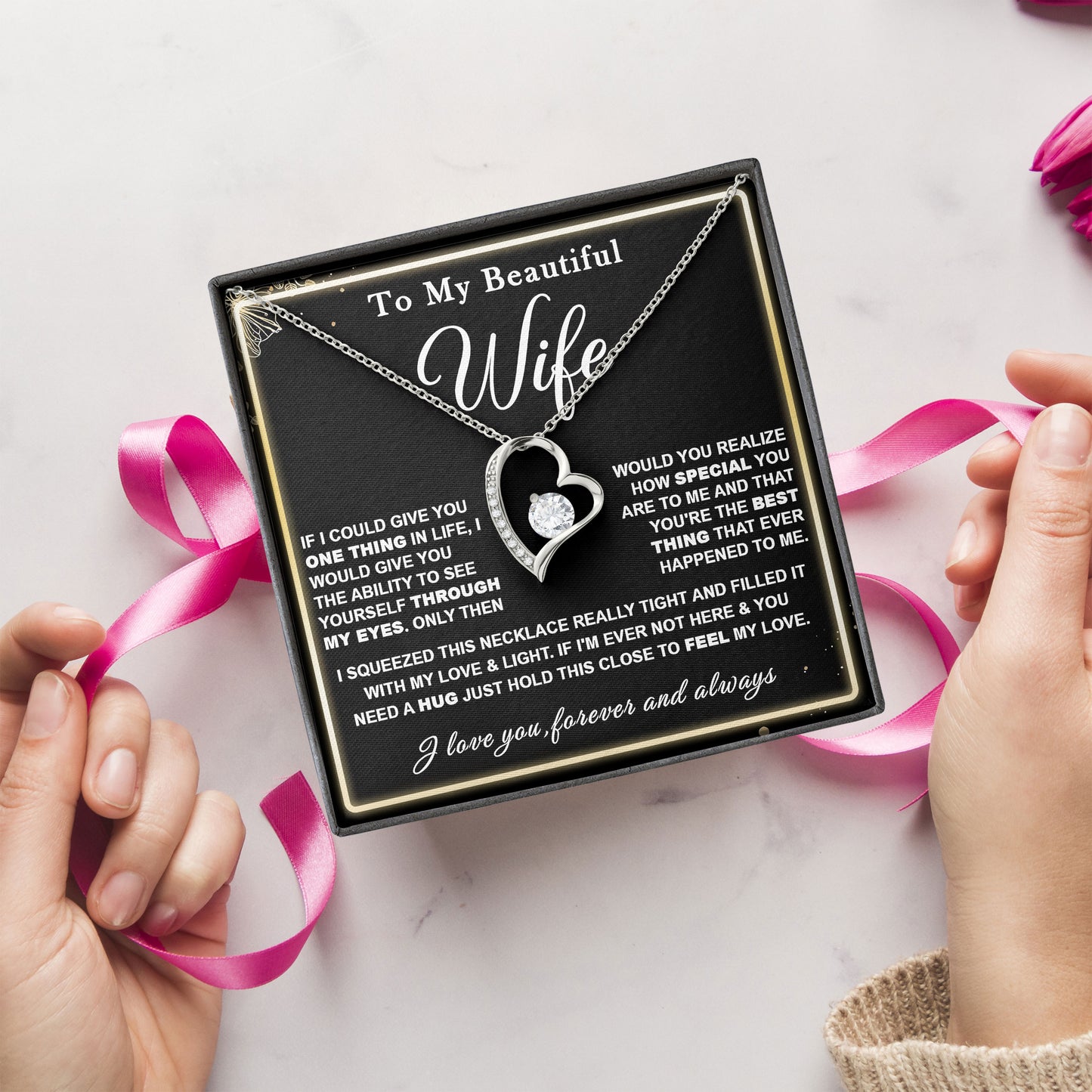 To My Beautiful Wife Necklace, Romantic Jewelry Gift for Wife, Anniversary Present, Birthday Christmas Gift Idea