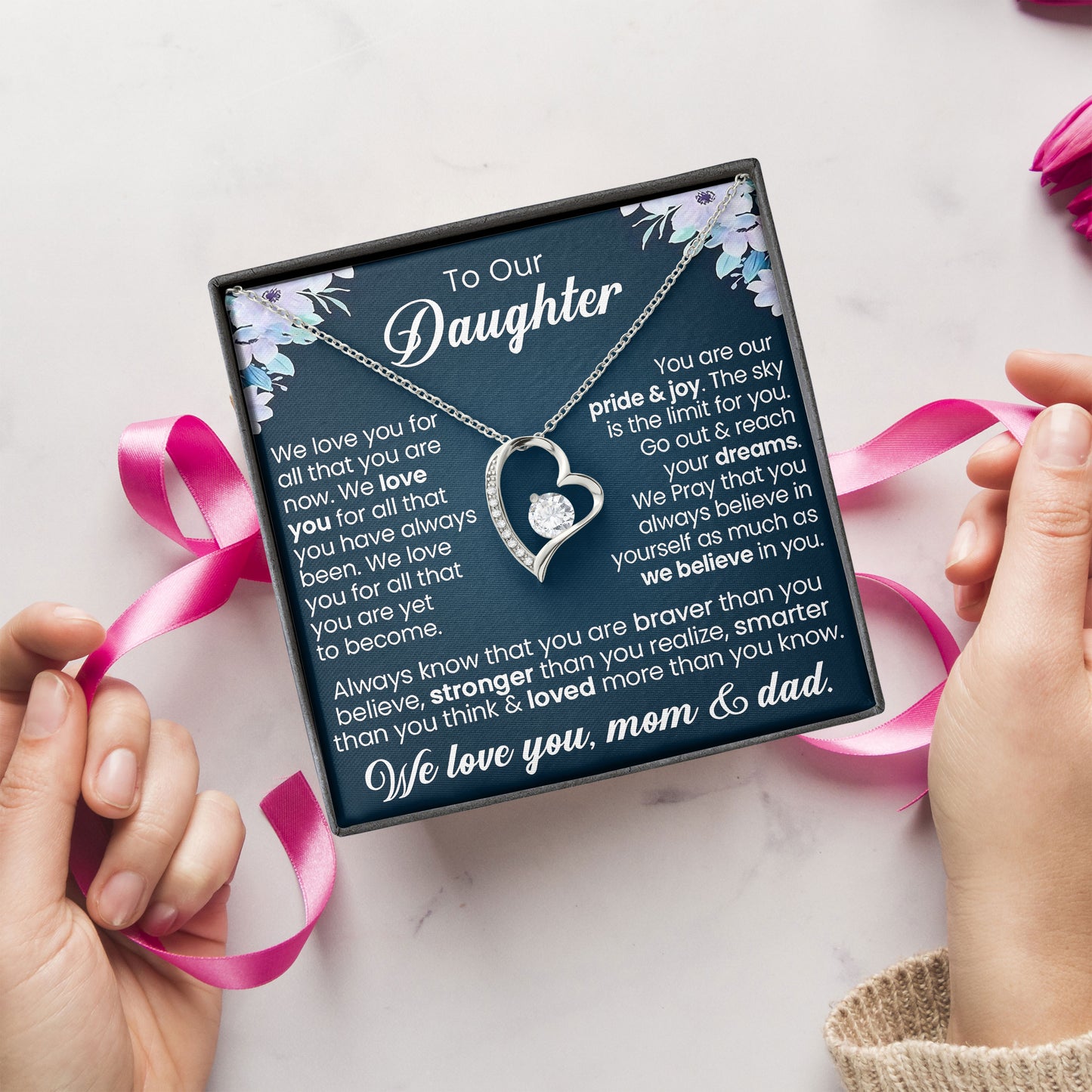 To Our Daughter Necklace Message & Elegant Box, Necklace Gifts For Daughter, Valentines Day, Graduation, Birthday, Wedding, Christmas Gifts From Mom