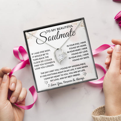 To My Beautiful Soulmate Necklace Gift Box Heartfelt Message Card for Birthday or Valentine