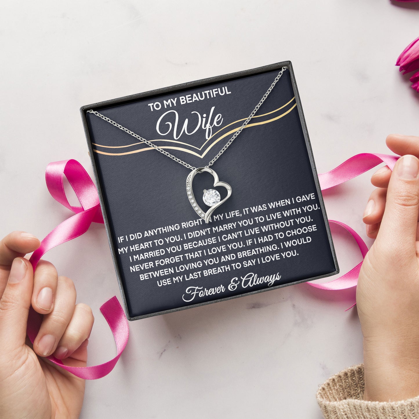 To My Beautiful Wife Necklace Jewelry with Message Card & Gift Box