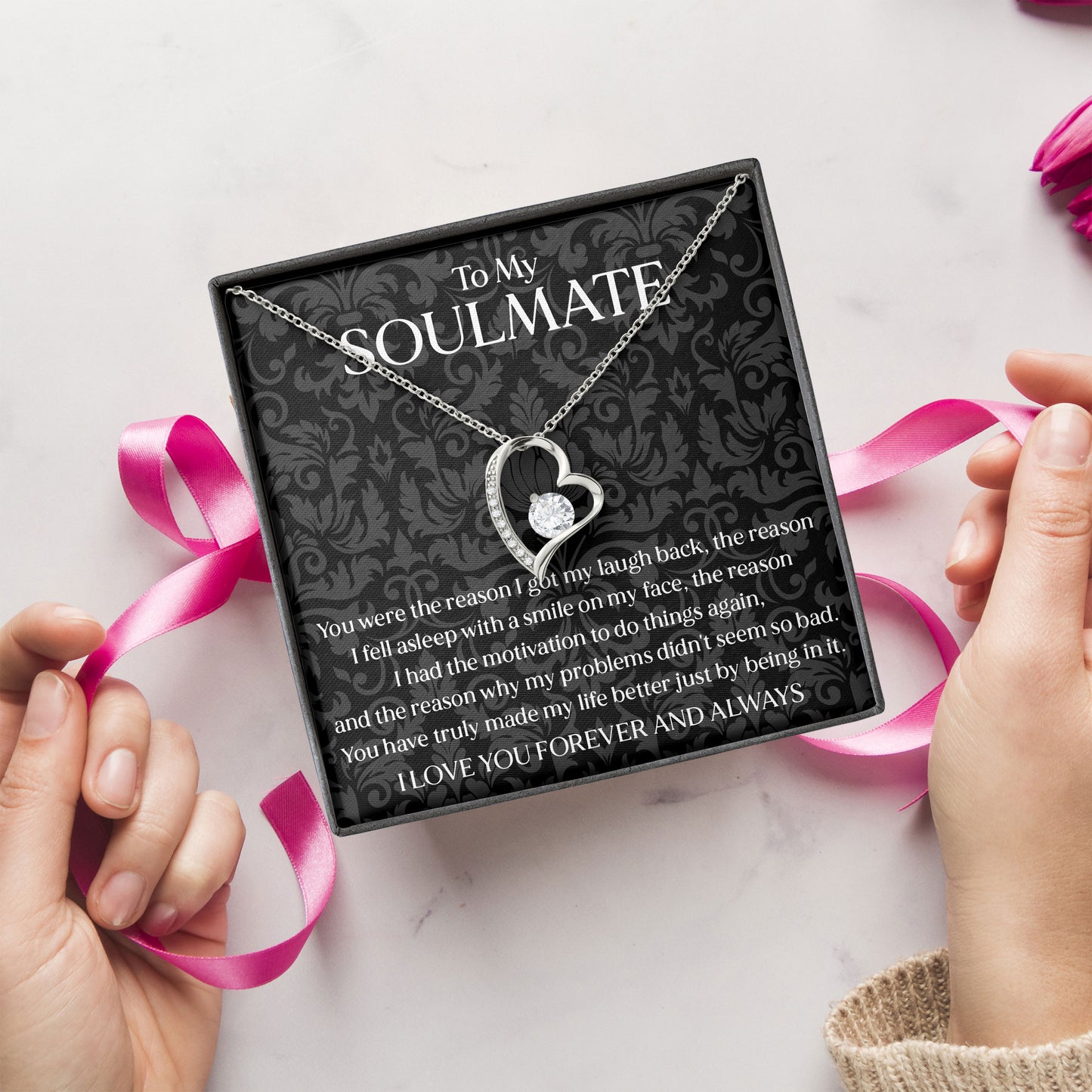 To My Soulmate Necklace Anniversary Romantic Jewelry Gift with Message Card