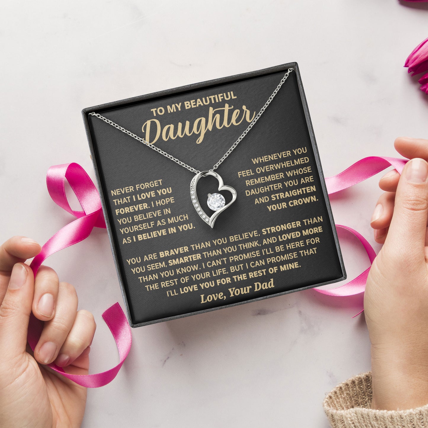 To My Beautiful Daughter Necklace Jewelry with Message Card & Gift Box