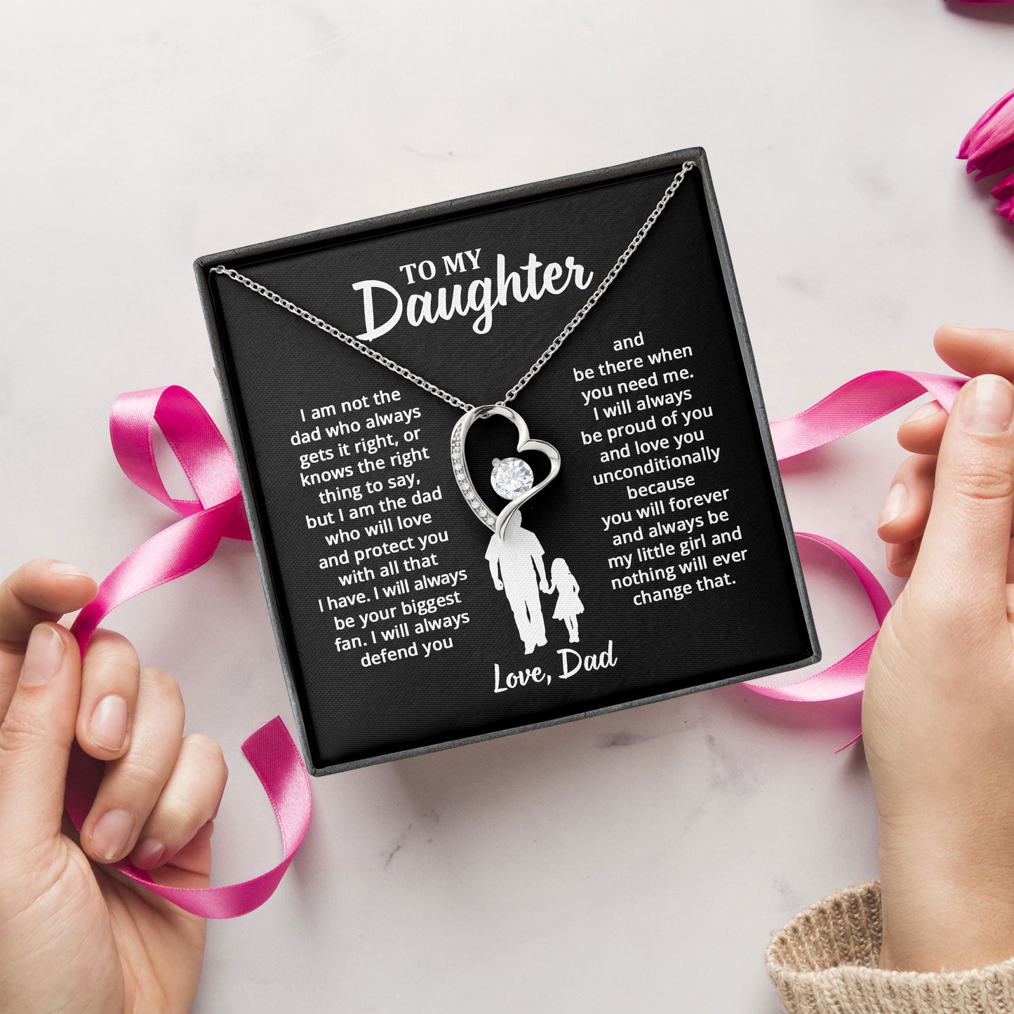 To My Daughter From Dad Necklace 925 Sterling Silver Graduation Gifts Birthday Christmas Message Card＆LED Gift Box