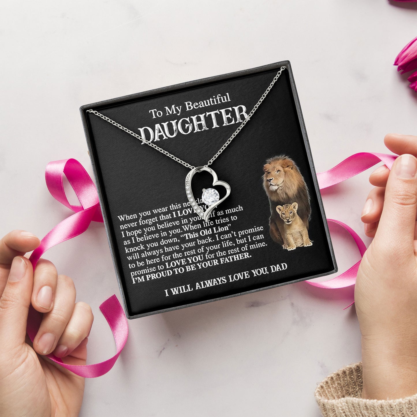 To My Beautiful Daughter From Dad Necklace Graduation Gifts Birthday Christmas Message Card＆LED Gift Box