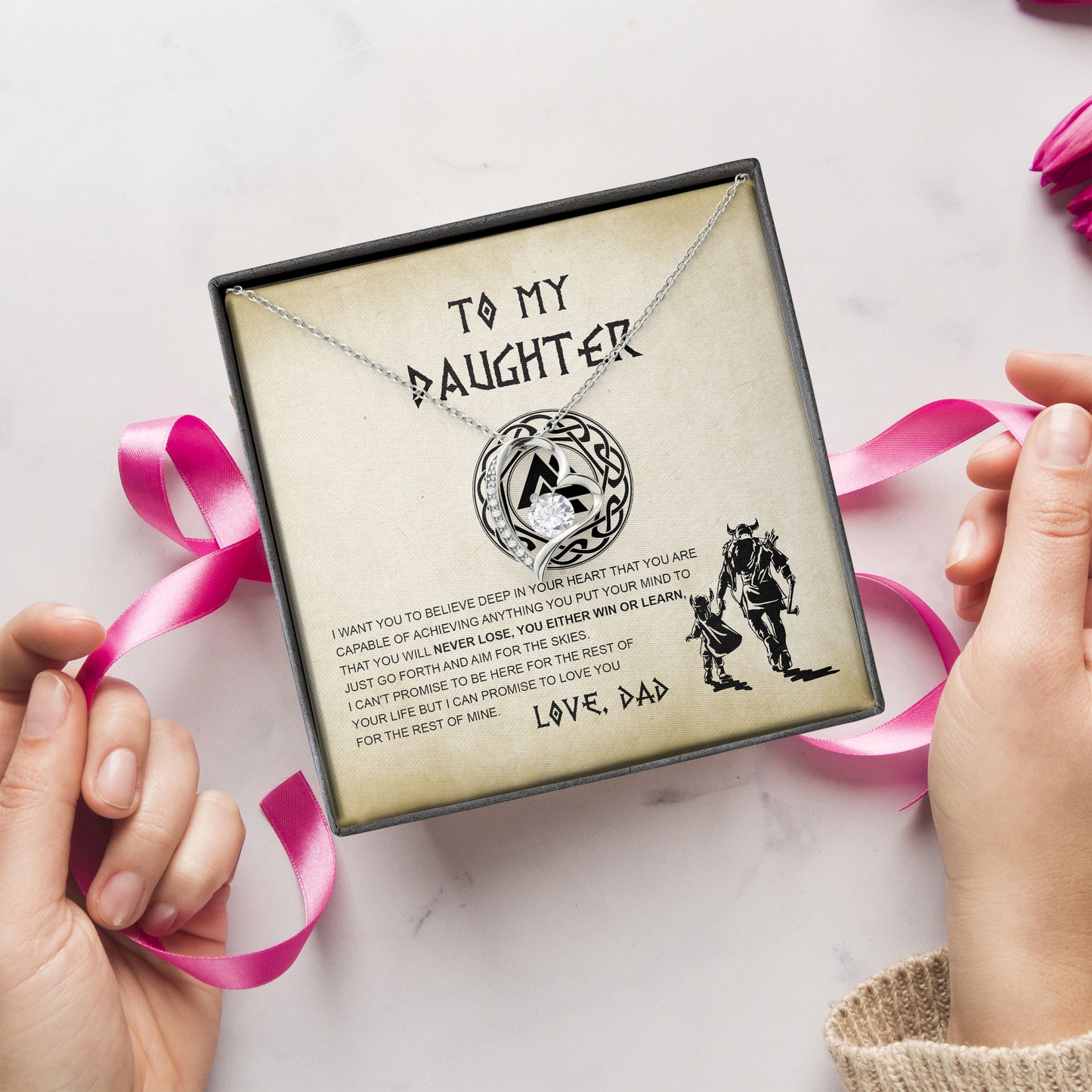 To My Beautiful Daughter From Father Necklace Graduation Gifts Birthday Valentine Message Card＆LED Gift Box