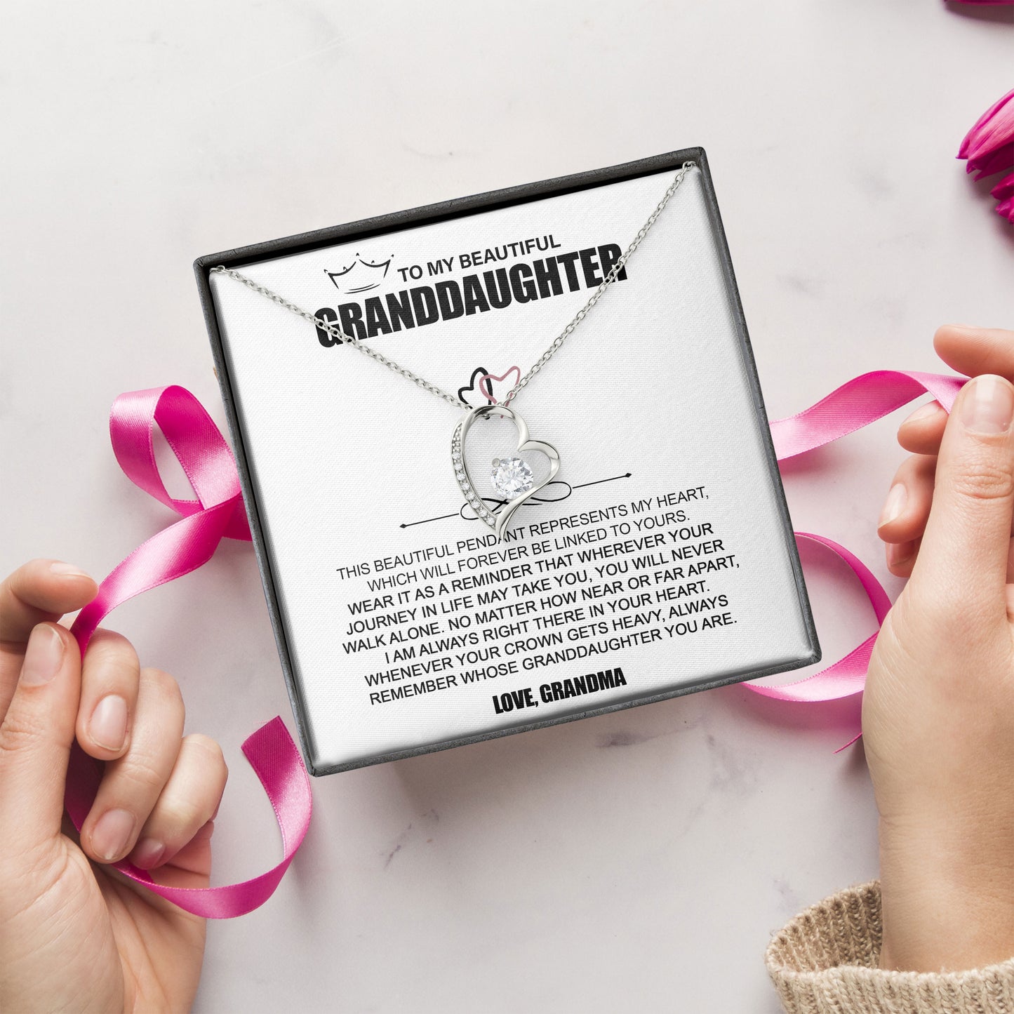 To My Beautiful Grandaughter Necklace Graduation Gifts Birthday Valentine Message Card＆LED Gift Box