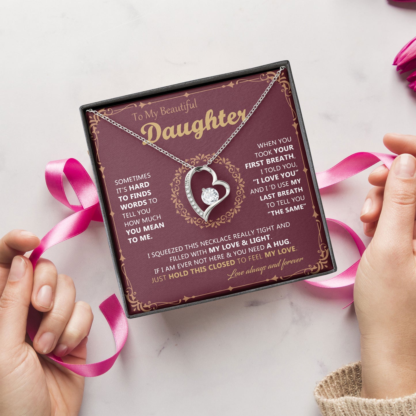 To My Beautiful Daughter Necklace From Dad, Mom, Gifts For Daughter Romantic, Birthday, Valentine Gift