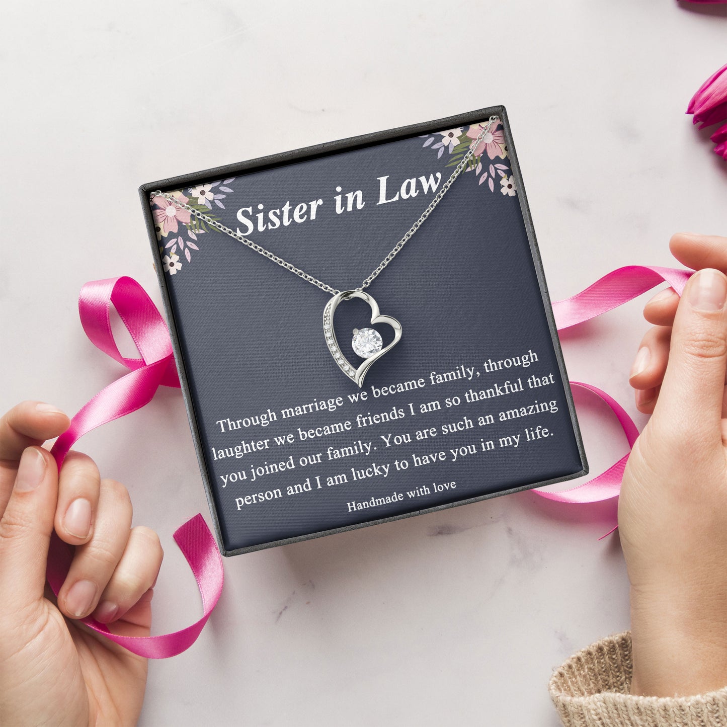 To My Sister In Law Necklace With Message, Birthday, Mother's Day, Valentine, Wedding Day Gifts