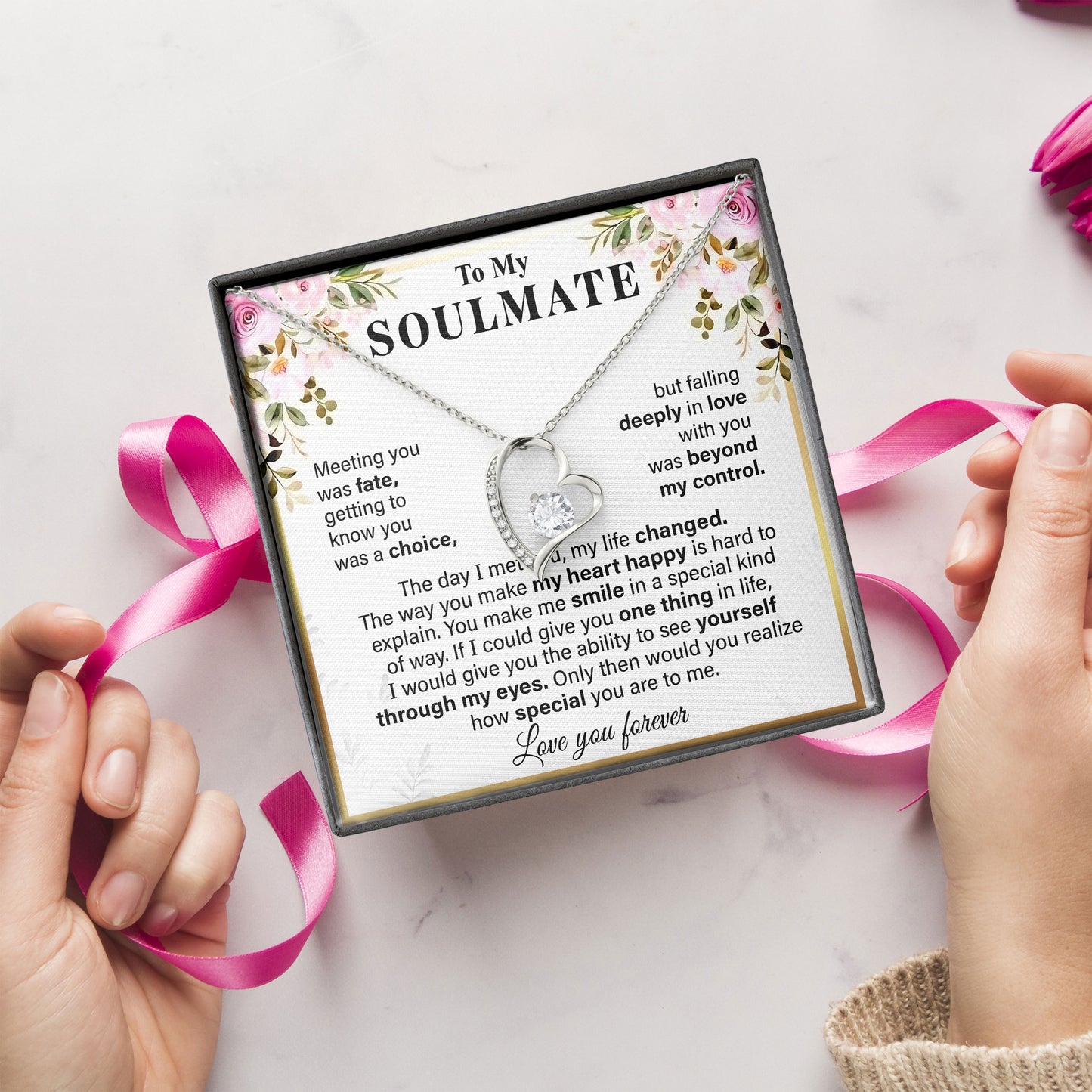 To My Soulmate Love Knot Necklace Meaningful Jewelry Gift for Anniversary, Birthday