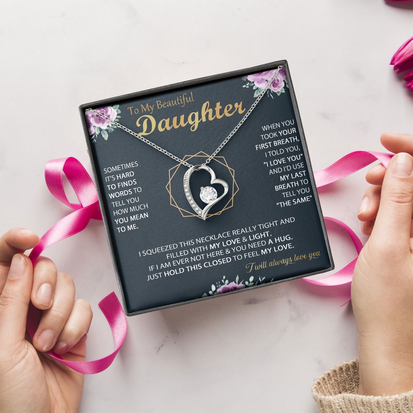 To My Beautiful Daughter Jewelry Boxes with Necklace, Present Box For Daughter From Dad, Mom