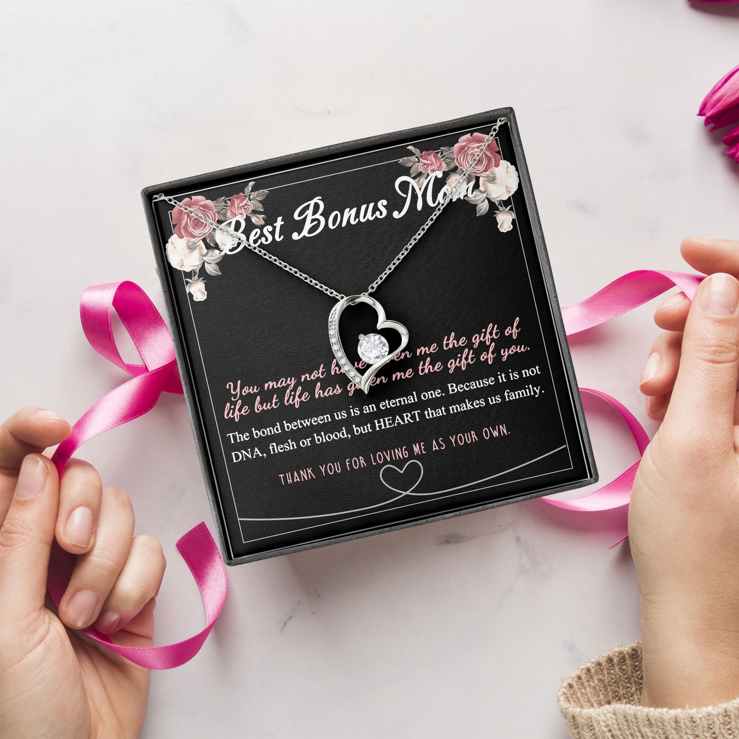 To My Best Bonus Mom Necklace, Mother Gift, Valentine's Day Birthday Gifts Ideas, Loving Mother Keepsake