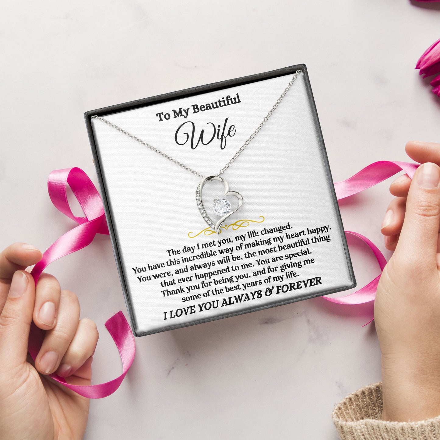 To My Beautiful Wife Necklace Sentimental Birthday Valentine's Day Gift for Her