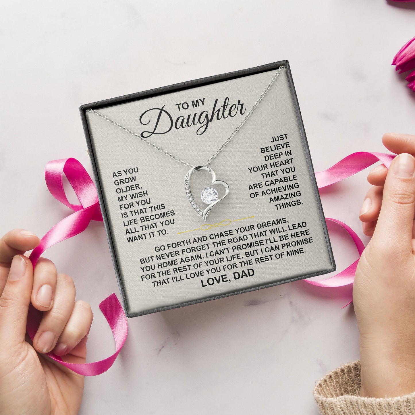 To My Daughter Necklace Message & Elegant Box, Jewelry Gift For Birthday, Graduation, Valentines, Mothers Day