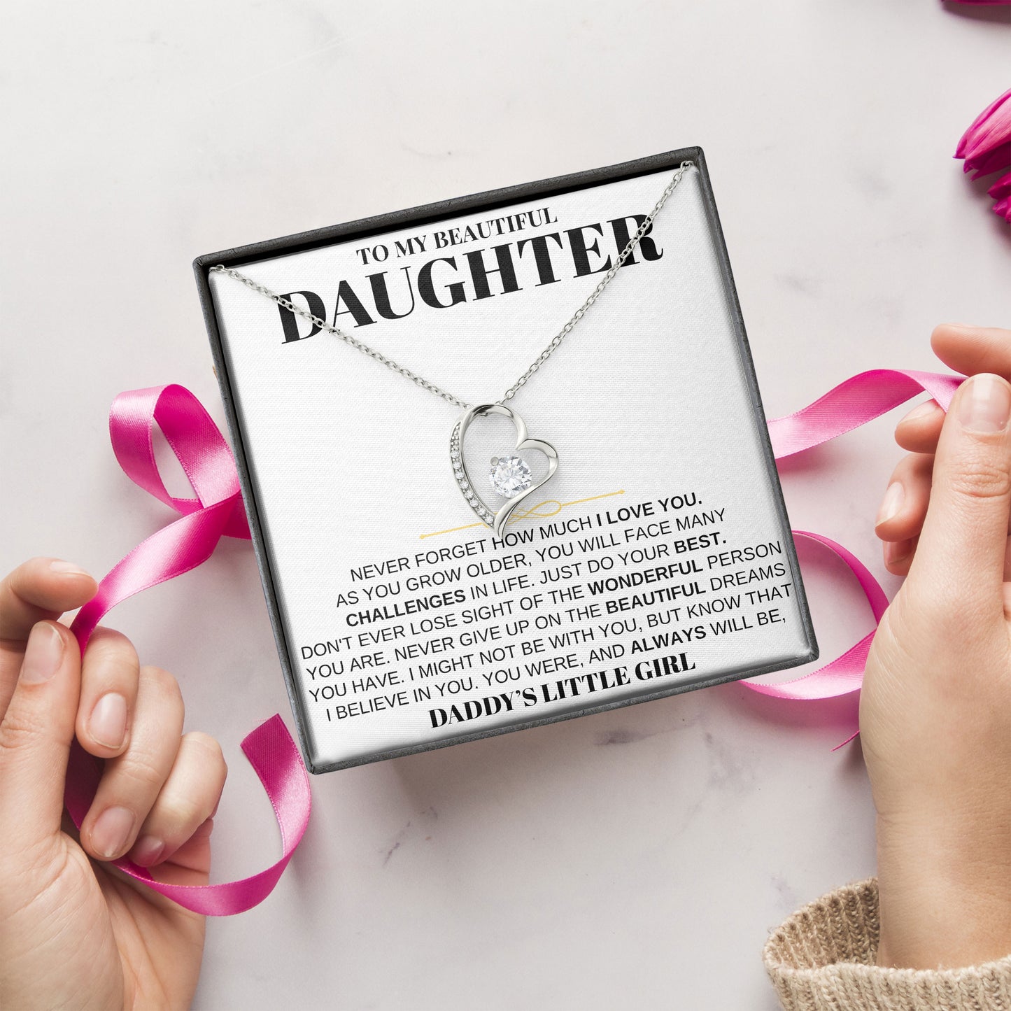 To My Beautiful Daughter Necklace with Message Card and Gift Box, Valentine's Day, Birthday From Dad, Mom