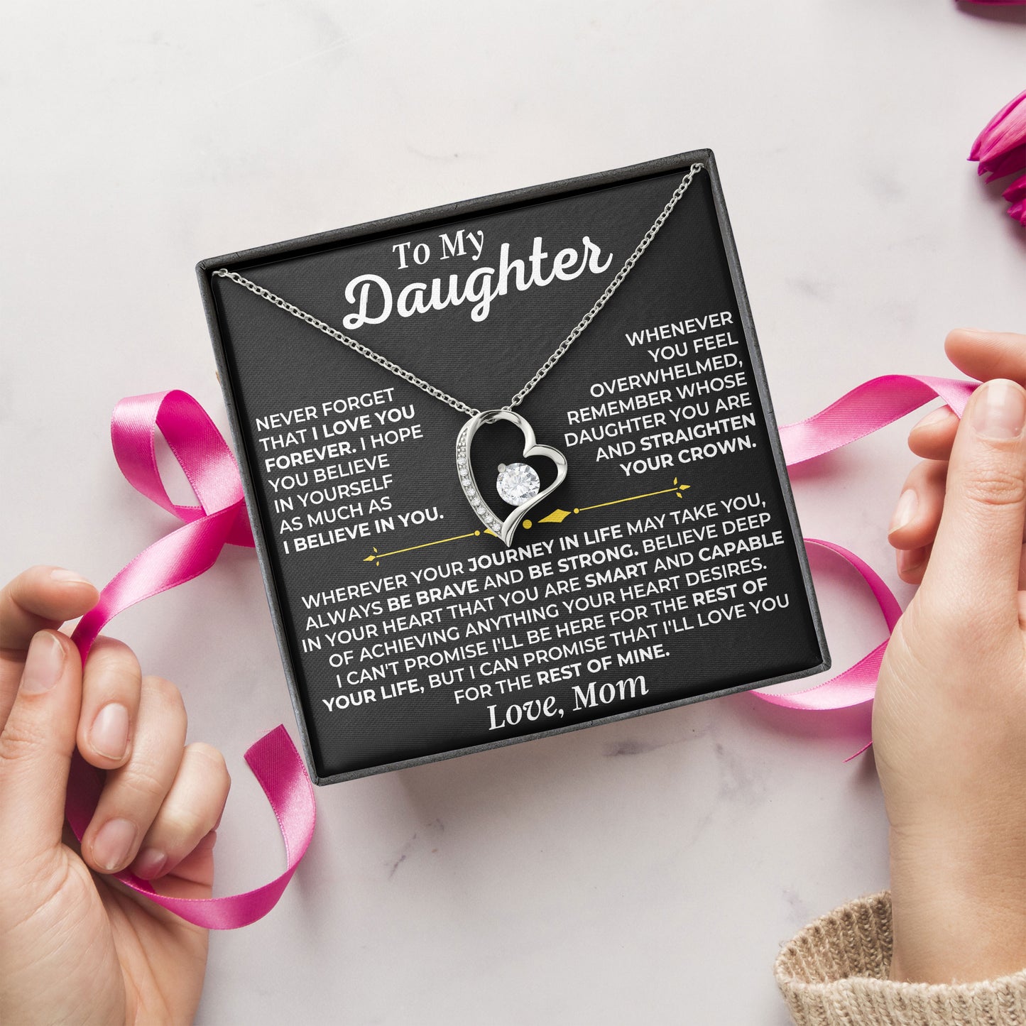 To My Daughter Necklace Birthday Valentine Jewelry Gifts For Daughter with Message Card Box