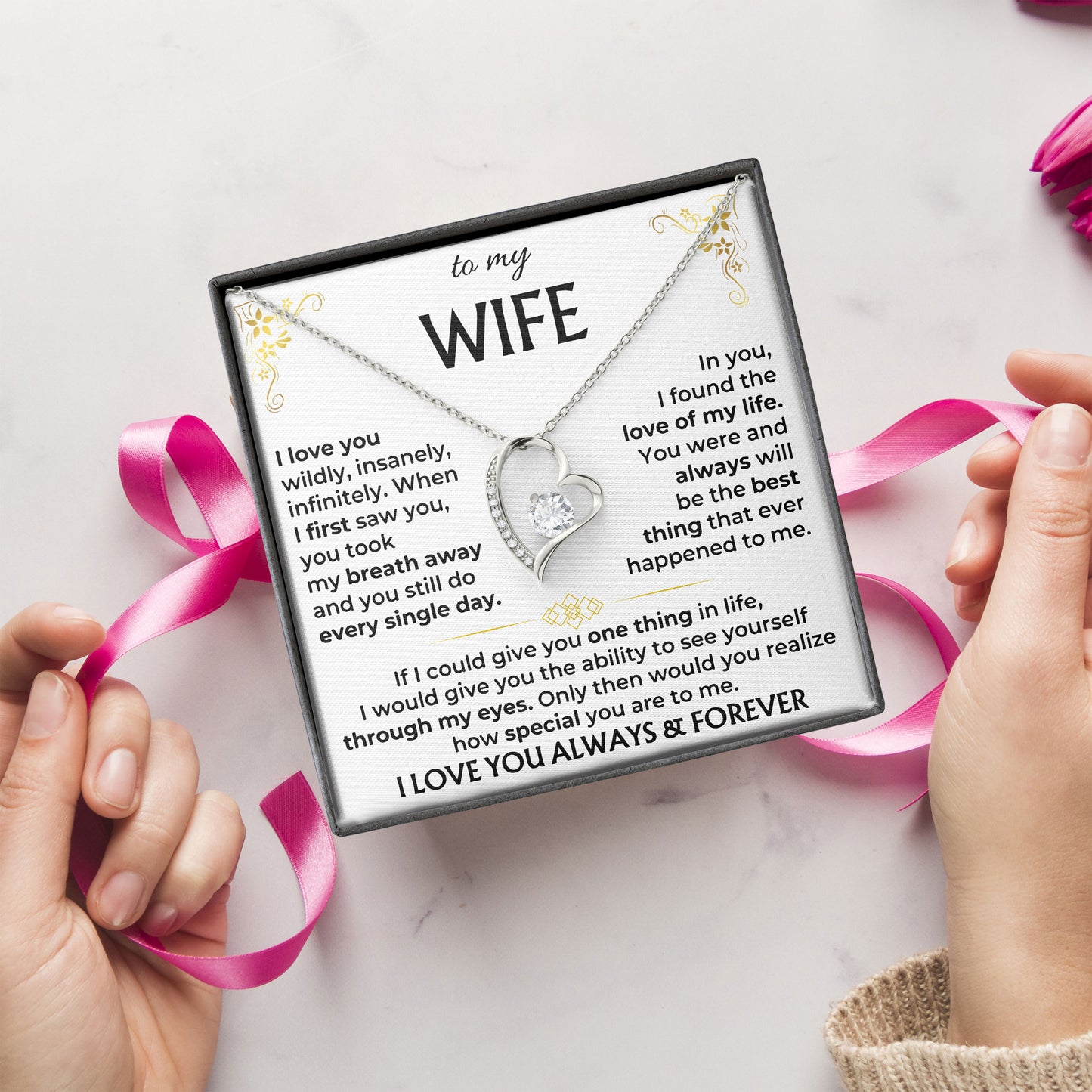 To My Wife Love Knot Necklace, Romantic Jewelry Gift for Wife, Anniversary Present, Birthday