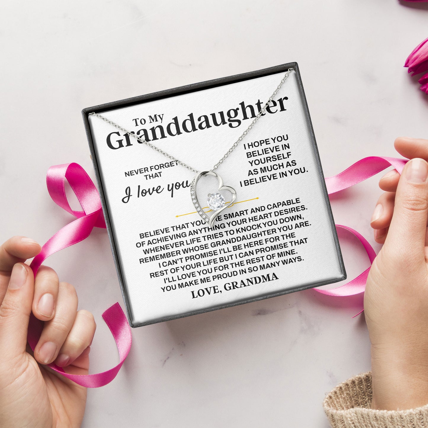 To My Granddaughter Necklace with Message Card for Birthday, Valentine, Graduation