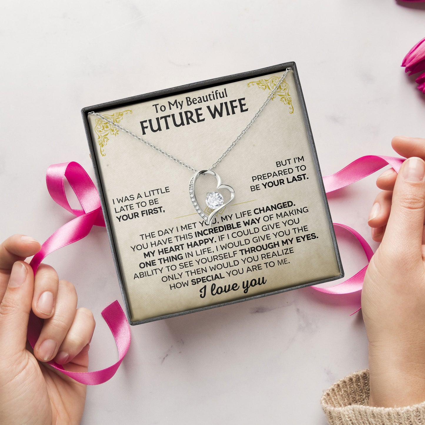 To My Beautiful Future Wife Soulmate Necklace with Heartfelt Message Card & Box, Anniversary, Birthday