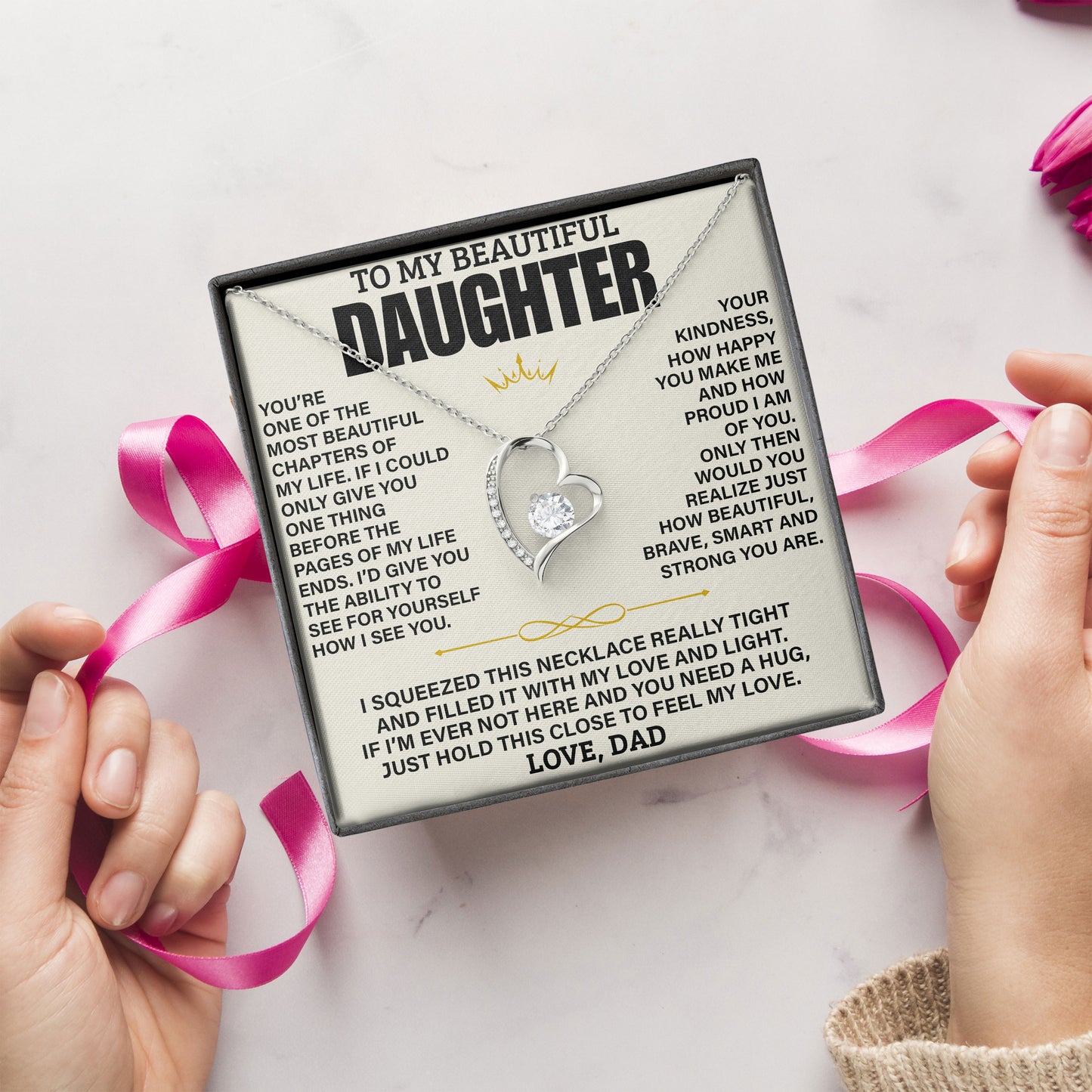 To My Beautiful Daughter Necklace Birthday Valentine Jewelry Gifts For Daughter with Message Card Box From Dad