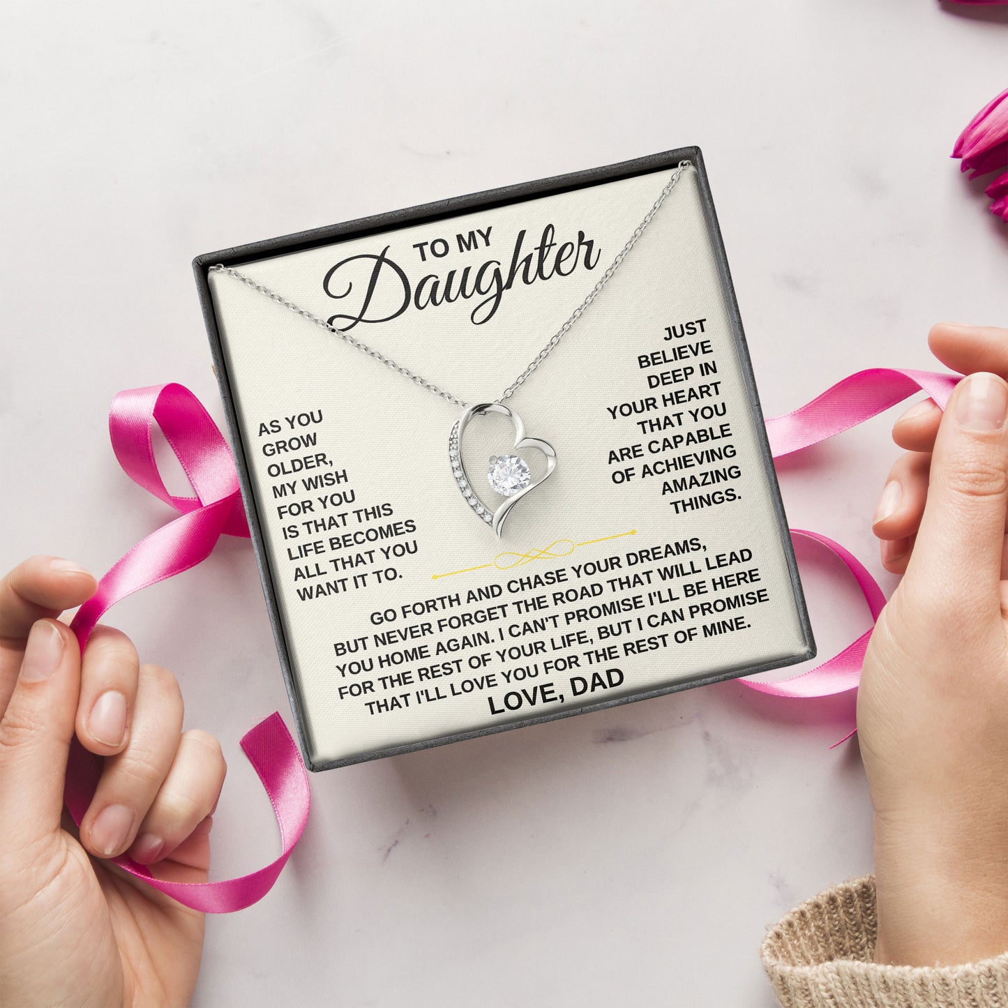 To My Daughter Necklace Birthday Anniversary Valentine Gift with Message Card and LED Jewelry Box Gift