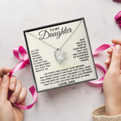 To My Daughter Necklace Birthday Anniversary Valentine Gift with Message Card and LED Jewelry Box Gift